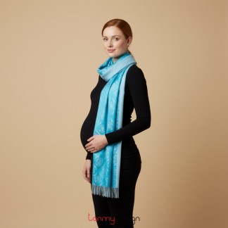 Khăn 2 mặt lụa, pashmina xanh da trời